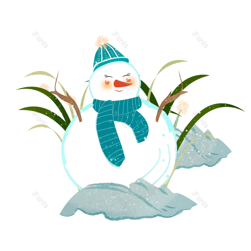 石头图片,雪人元素,植物PNG,手绘免抠素材